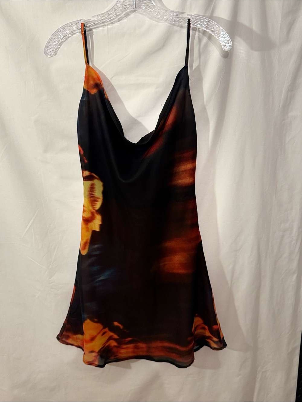 Meshki Black Slip Dress with Orange Tie-Dye